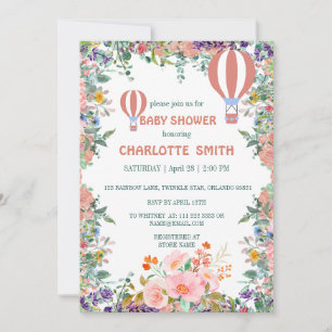 Cute pink Balloon watercolor floral baby shower Invitation
