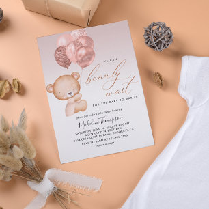 Cute Pink Balloon We Can Bearly Wait Baby Shower Invitation