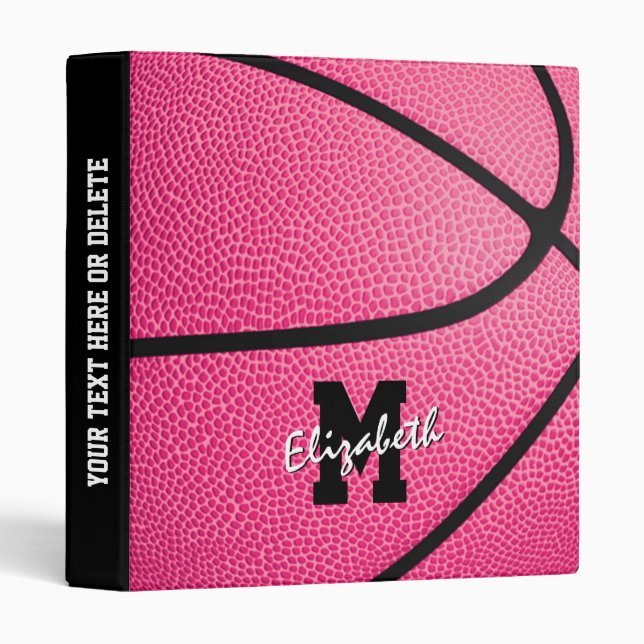 cute pink basketball monogrammed binder (Front/Spine)