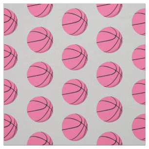 cute pink basketballs on grey sports pattern fabric