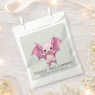 Cute Pink Bat Green Happy Halloween Favour Bag
