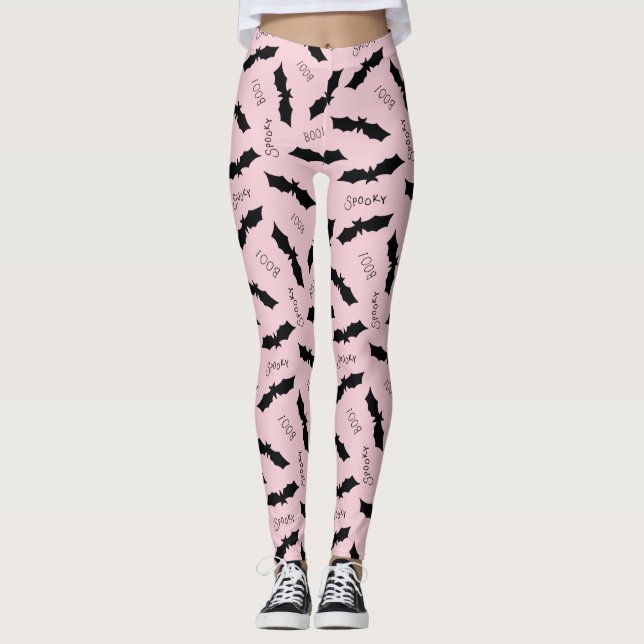 Cute Pink Bats Halloween Party Leggings (Front)