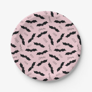 Cute Pink Bats Halloween Party Paper Plate