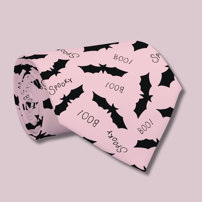 Cute Pink Bats Halloween Party Tie (Black bat Spooky Halloween pink tie)