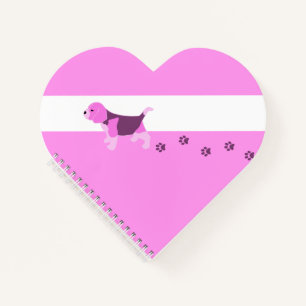 CUTE PINK BEAGLE PUPPY DOG WITH PAW PRINTS DRAWING NOTEBOOK