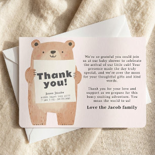 Cute pink Bear Baby Announcement Thank You