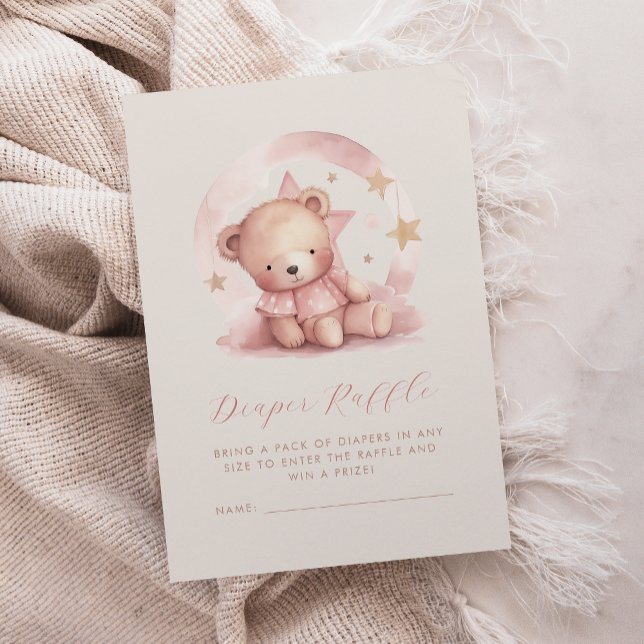 Cute Pink Bear Baby Shower Diaper Raffle Enclosure Card (Creator Uploaded)