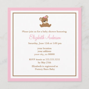 Cute Pink Bear Baby Shower Invitation