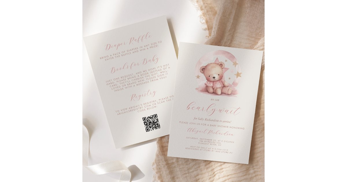 Qr Code Bear Cute Pink Bear QR Code Girl Baby Shower Invitation | Zazzle