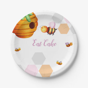 Cute Pink Bee Baby Shower Paper Plate