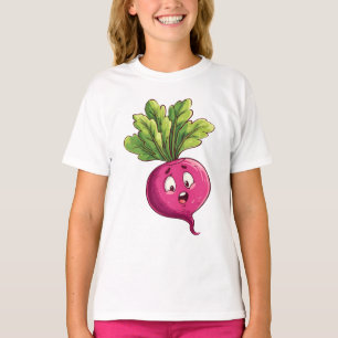 Cute Pink Beet Cartoon with Funny Expression T-Shirt