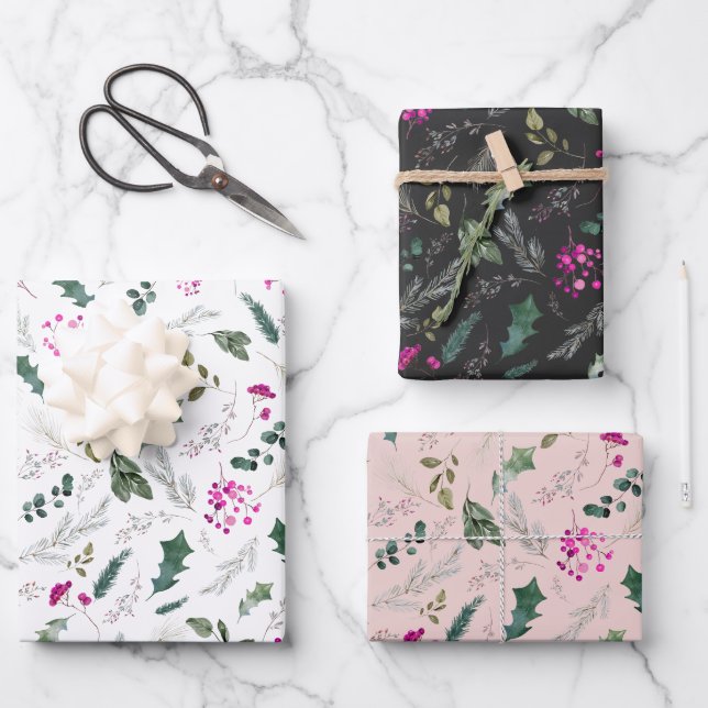Cute Pink Berries Gift  Wrapping Paper Sheet (Front)