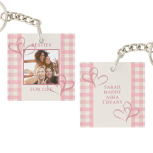 Cute Pink Besties For Life Photo Galentine's Day Keychain