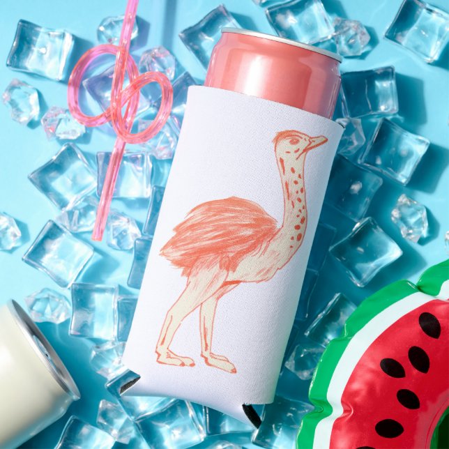 Cute Pink Bird Artistic Baby Ostrich Seltzer Can Cooler (In Situ Summer)