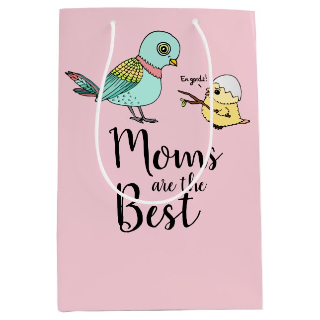 Cute Pink Bird Cartoon Best Mom Happy Mother's Day Medium Gift Bag (Front)