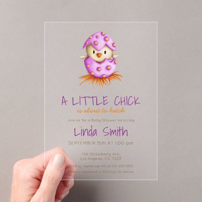 Cute Pink Bird Girl Baby Shower Acrylic Invitations (Insitu (Handheld))