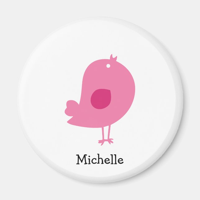 Cute Pink Bird Illustration Personalized Name Magnet (Front)