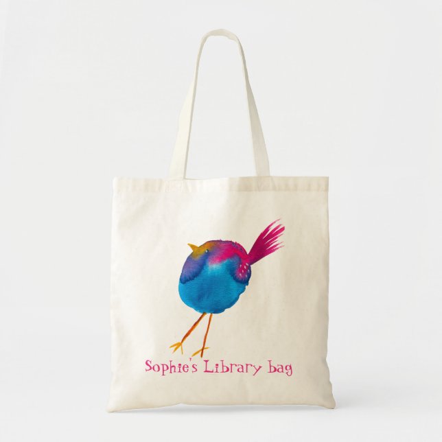 Cute pink bird library bag (Front)