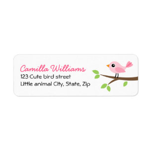Cute pink bird on branch return address