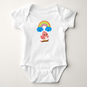 Cute Pink Bird & Rainbow Baby Jersey Bodysuit