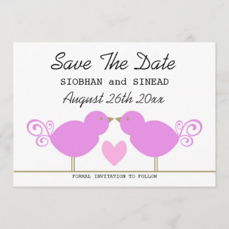 Cute Pink Birds Lesbian Wedding Save The Date
