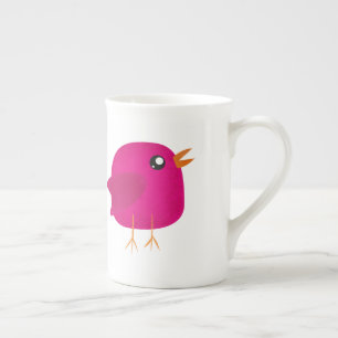 Cute Pink Birdy Illustration Bone China Mug