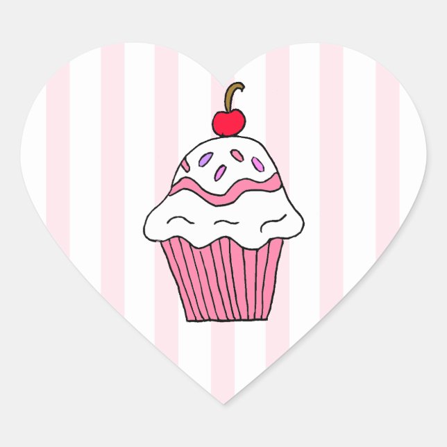 Cute Pink Birthday Cupcake Heart Sticker (Front)
