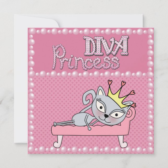 Cute Pink Birthday Party Diva Princess Kitty Cat Invitation (Front)