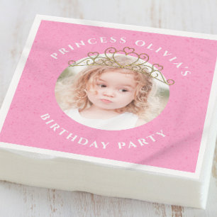 Cute Pink Birthday Photo Princess Custom Napkin