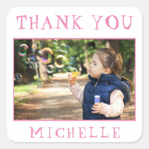 Cute Pink Birthday Thank you Photo Square Sticker