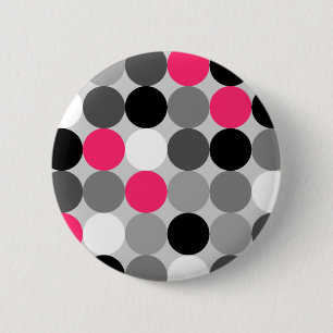 Cute pink black and white dots vector pattern 2 inch round button