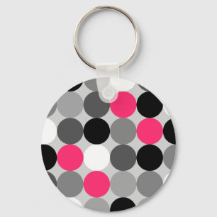Cute pink black and white dots vector pattern keychain