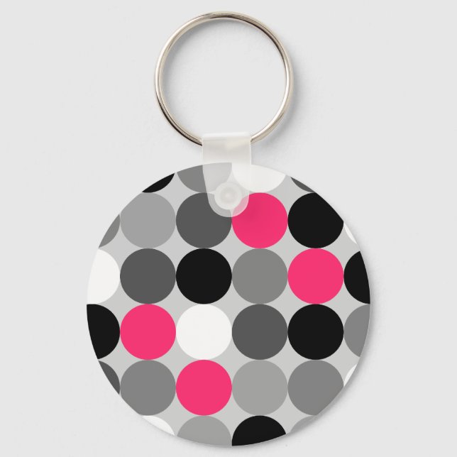 Cute pink black and white dots vector pattern keychain (Front)