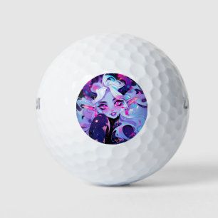 Cute Pink, Black, and White Koakuma Little Devil Golf Balls