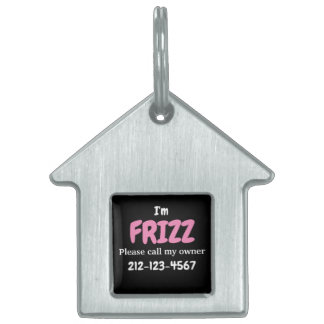 Cute Pink Black Custom Dog House Shaped Pet ID Tag