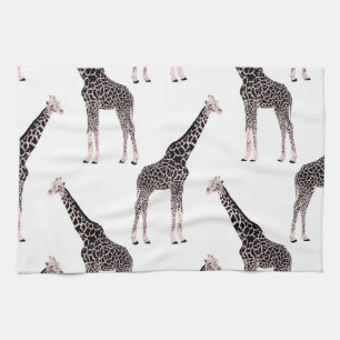Cute Pink & Black Giraffe Animal White Design Kitchen Towel