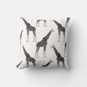 Cute Pink & Black Giraffe Animal White Design Throw Pillow