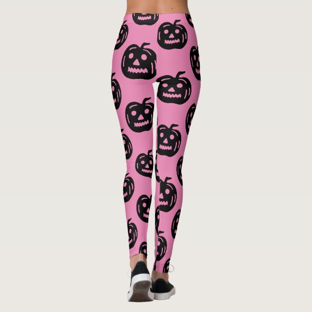 Cute Pink Black Jack O Lantern Halloween Costume Leggings (Back)