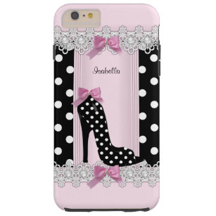 Cute Pink Black Polka Dots High Heel Tough iPhone 6 Plus Case