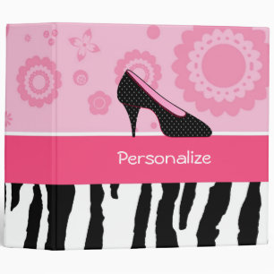 Cute Pink Black Shoes Trendy Zebra Print With Name Binder