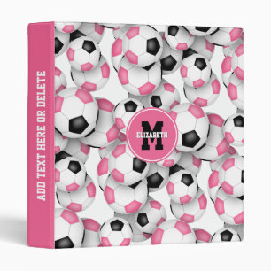 cute pink black soccer balls pattern girls sports binder