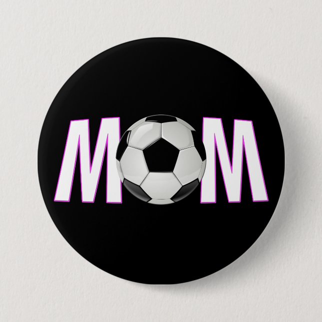 Cute Pink & Black Soccer Mom Button Pin (Front)