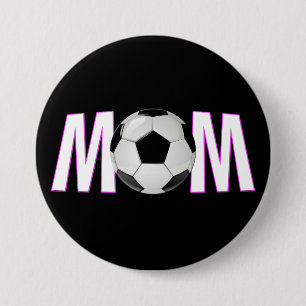 Cute Pink & Black Soccer Mom Button Pin