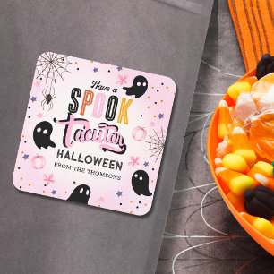Cute Pink Black Sweet Spooky Halloween Ghost Square Sticker