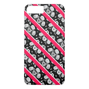 Cute pink black white flowers stripes iPhone 8 plus/7 plus case