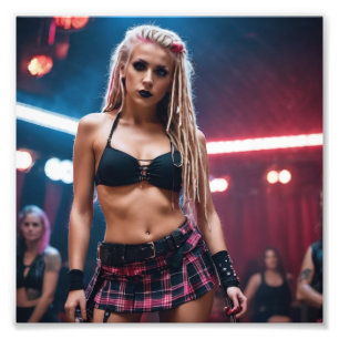 Cute Pink Blonde Dreads Dancer in Tartan Skirt Photo Print