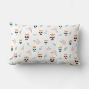 Cute Pink Blue Botanical Skull Pattern Halloween Lumbar Pillow