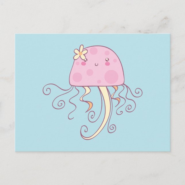 Cute Pink Blue Cartoon Jellyfish Postcard (Front)
