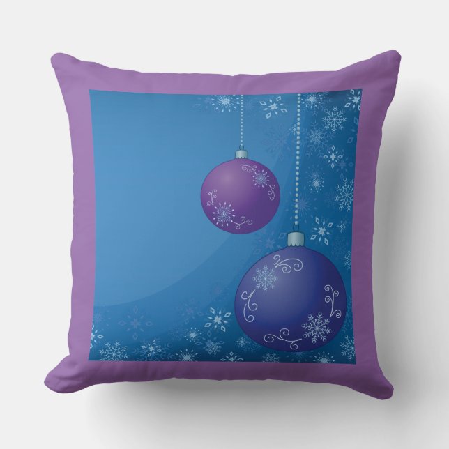 Cute Pink & Blue Christmas Ball and Snowflakes Throw Pillow (Front)