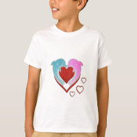 Cute pink blue dolphins holding a red heart